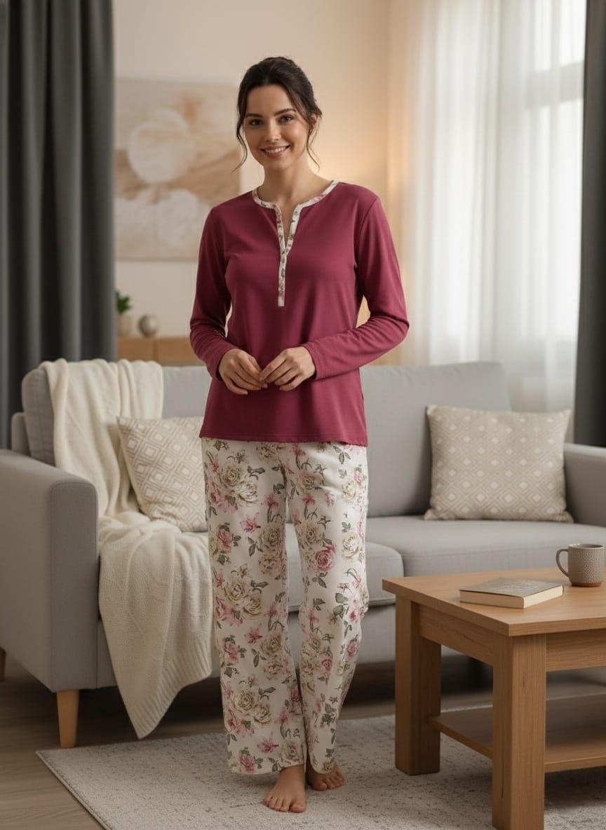 Pigiama serafino con pantalone a palazzo