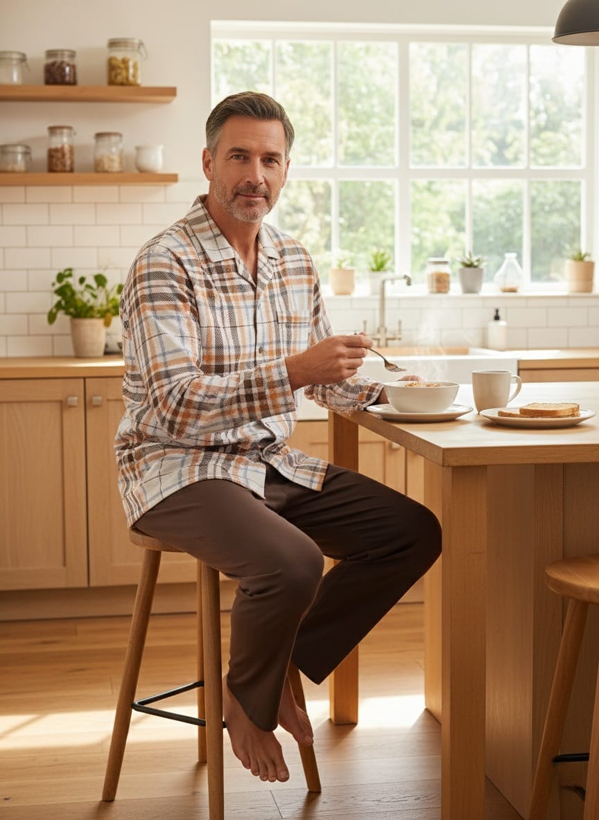 Pigiama classico a quadri toni caldi
