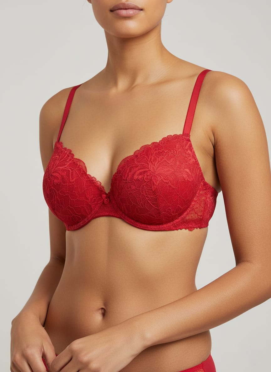 Reggiseno push-up con ferretto in pizzo rosso